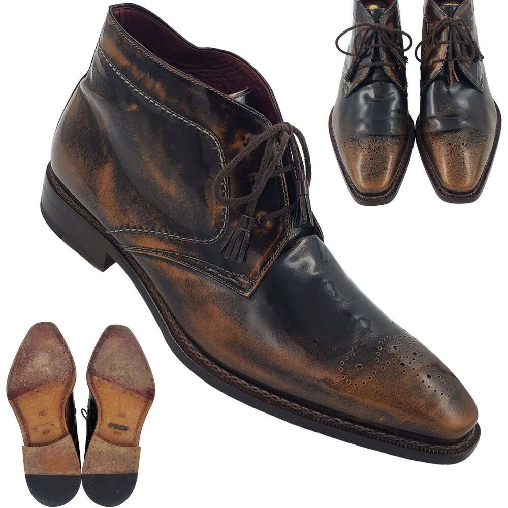 Mezlan Men's Distressed Brown & Black Leather Chukka Boots